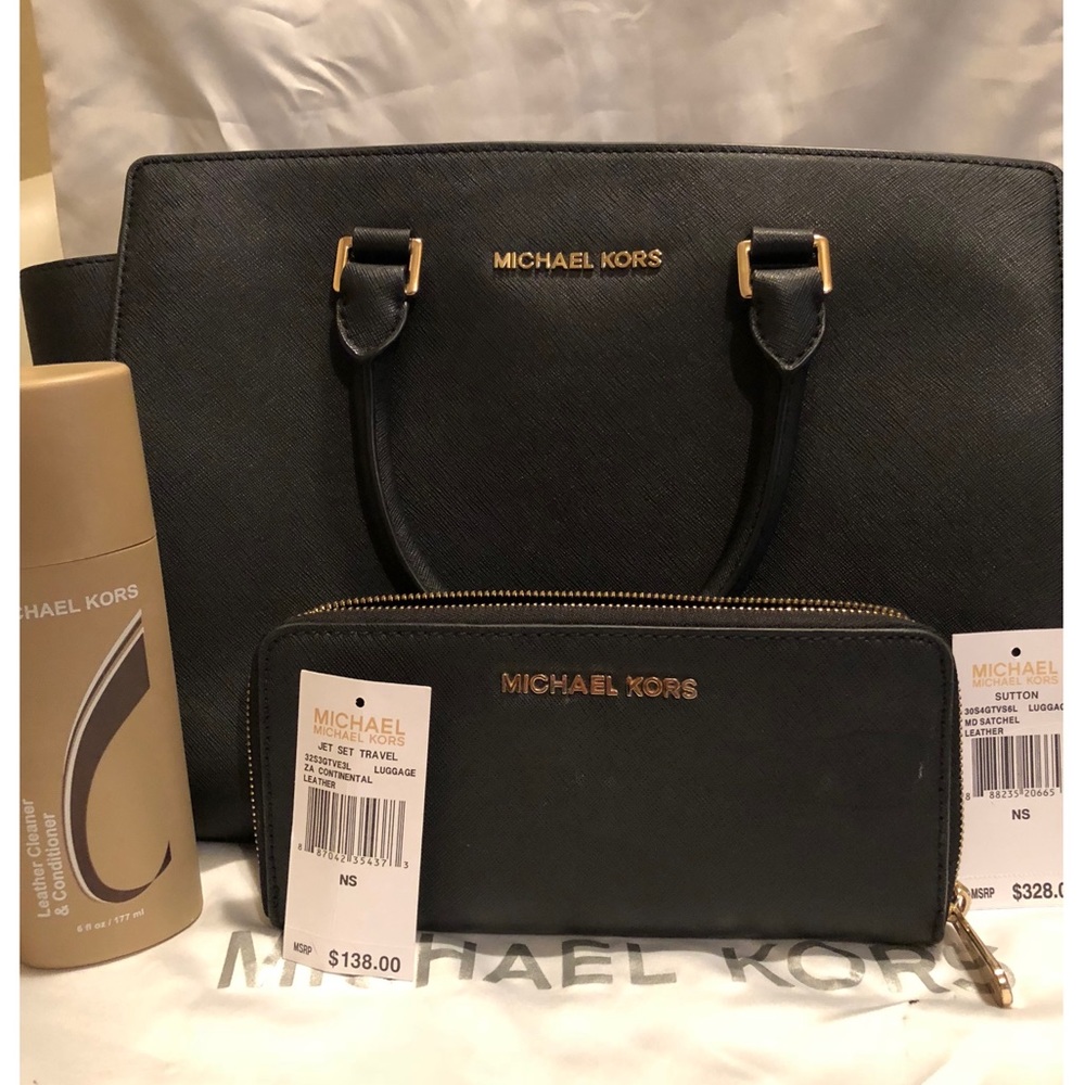 Black and Gold Michael Kors Purse and Wallet